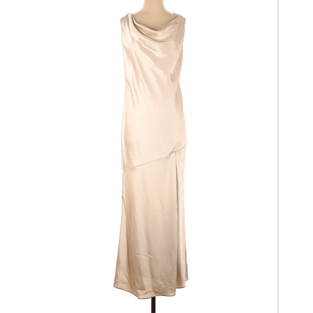 Revelry Kimora Satin Cowl Drape Champagne Gold Gown Size 16